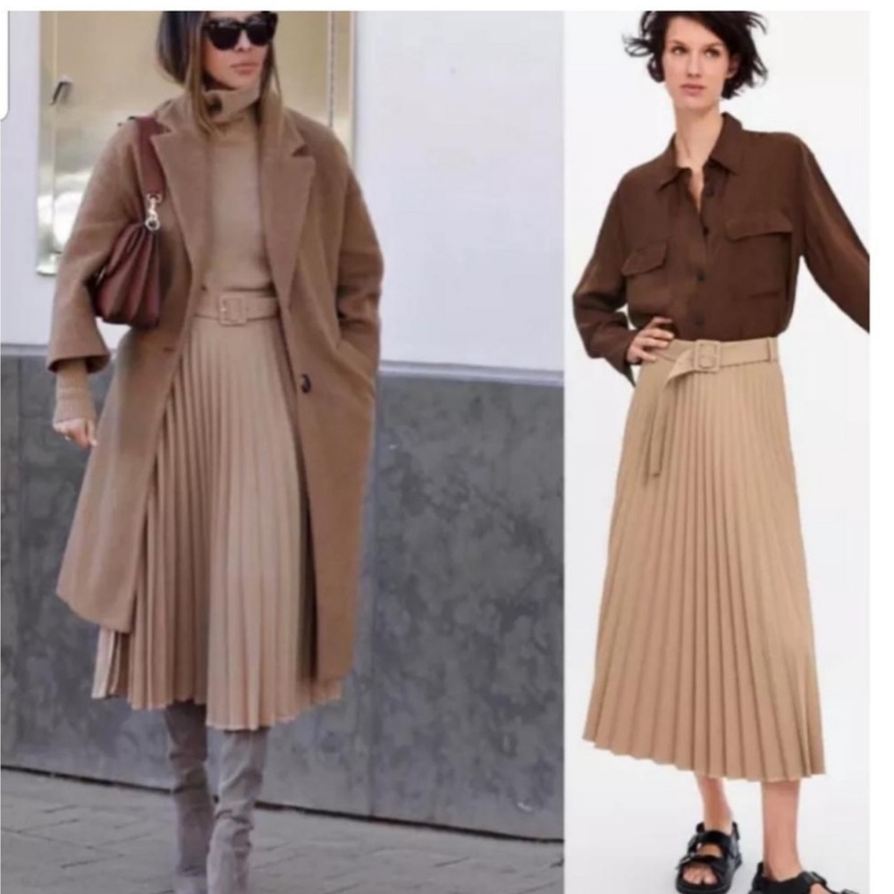 Zara Pleated Skirt Beige with belt